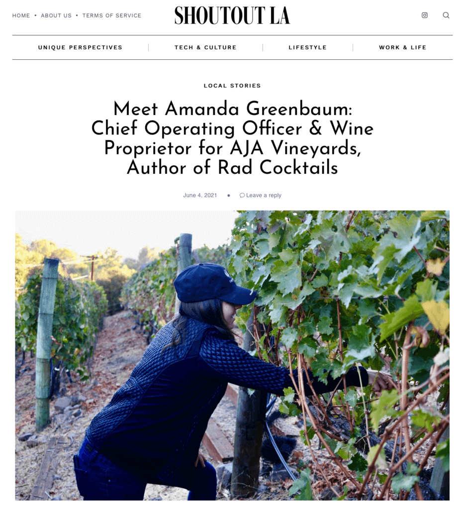 Shoutout LA feature on AJA Vineyards' Amanda Greenbaum