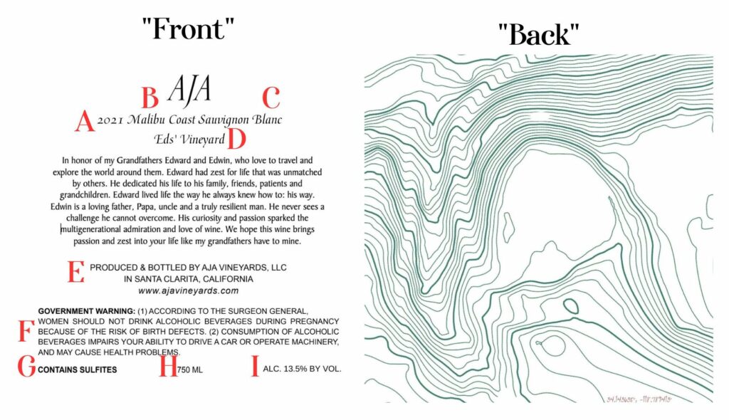 An AJA Vineyards wine label