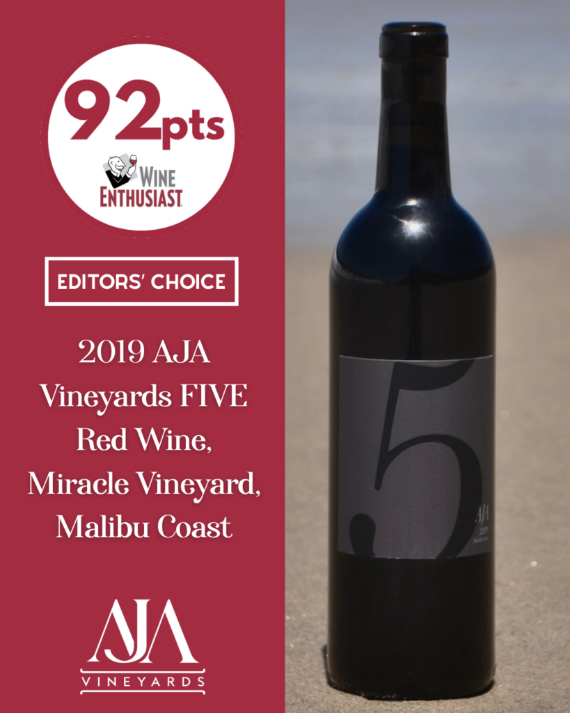 AJA Vineyards wine bottle with a 90-plus point rating