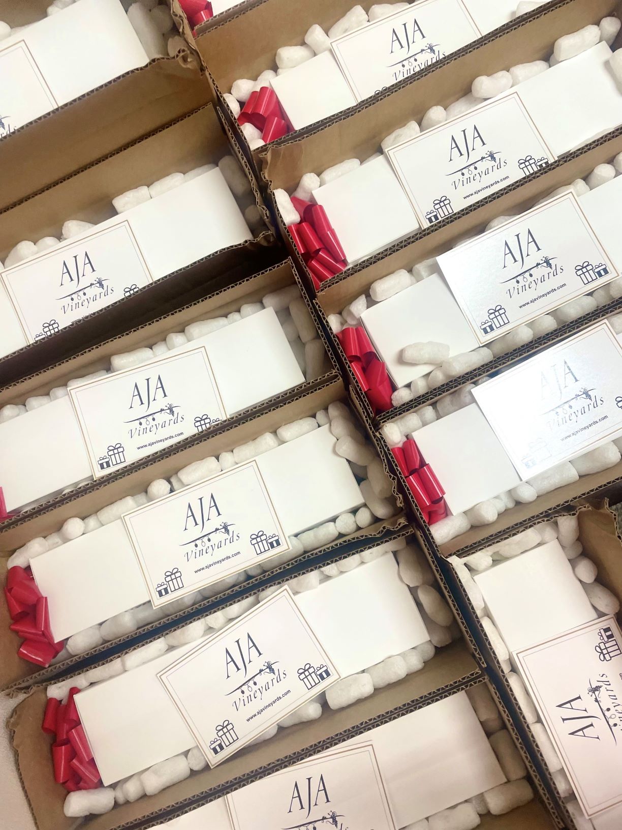 A shipped case of AJA Vineyards wine
