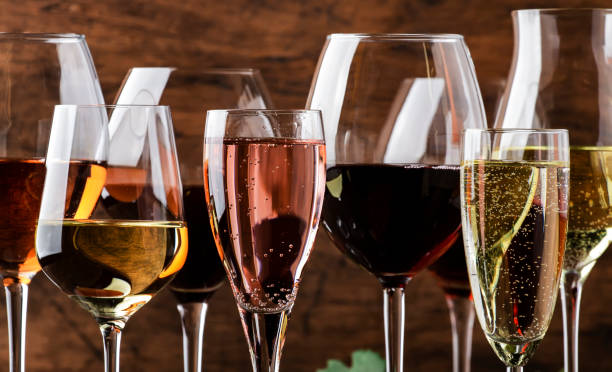Glasses of still and sparkling wine