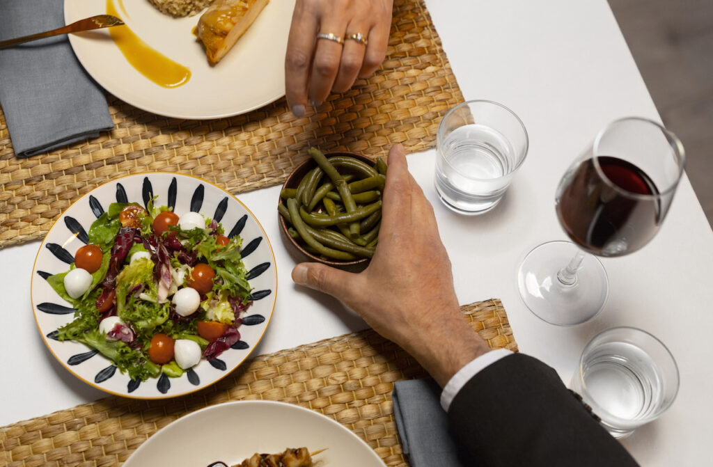 Vegan dinner and red wine pairing.